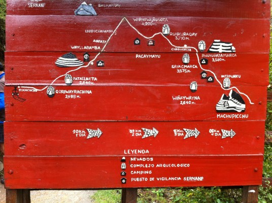 Map of the Inca trail