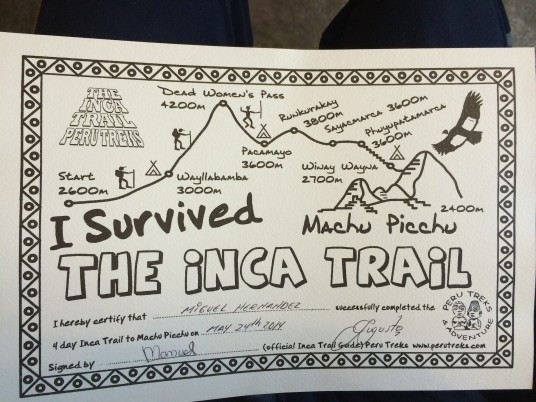 Certificate of Inca Trail Completion
