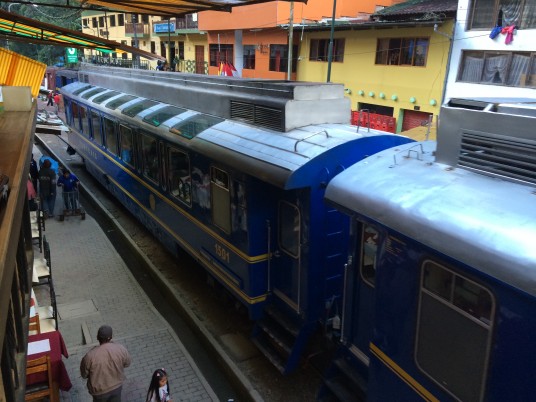 Train passing by Aguas Calientes 