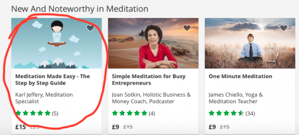 Karl's meditation course profiled on Udemy's home page!