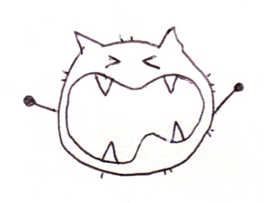 Hand drawn sketch of Grumo growling.